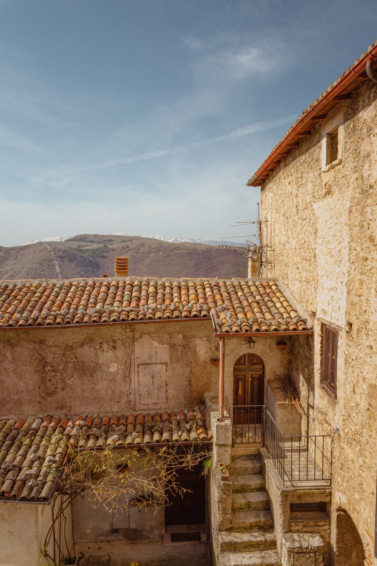 Antique building in rocks over a mountain in Abruzzo in Italy