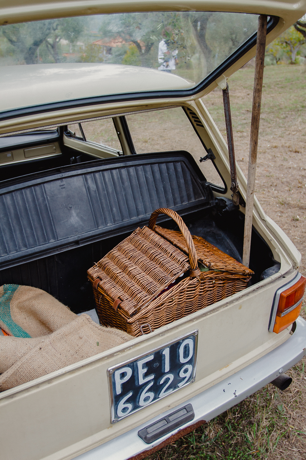 Antique Italian car with basket in the countrysidein Abruzzo in Italy