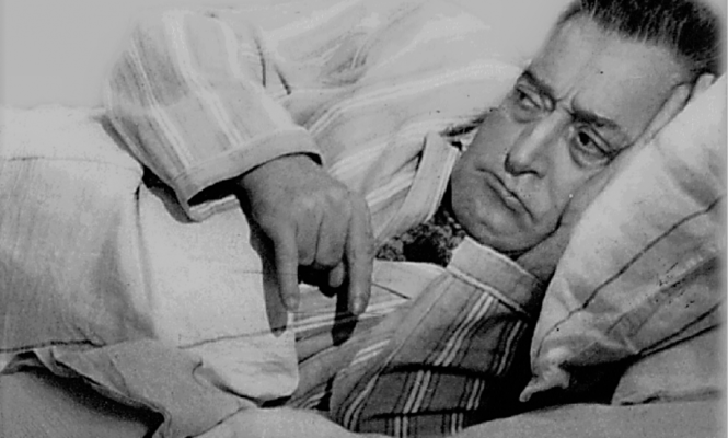 Vintage picture of men in pajamas in a bed doing a superstitious gesture with hand in italy
