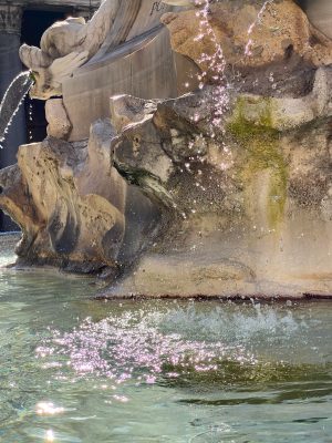 Rock sculptures in Roman fountain in Rome Lazio in Italy
