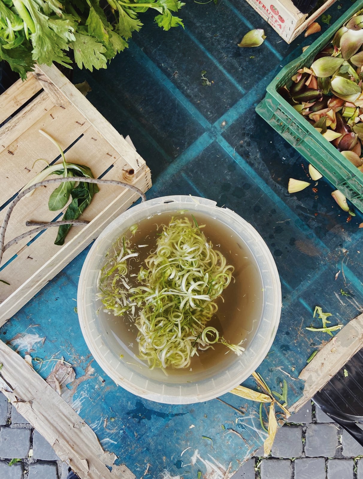 Puntarelle alla Romana dish in a local market in Rome Italy
