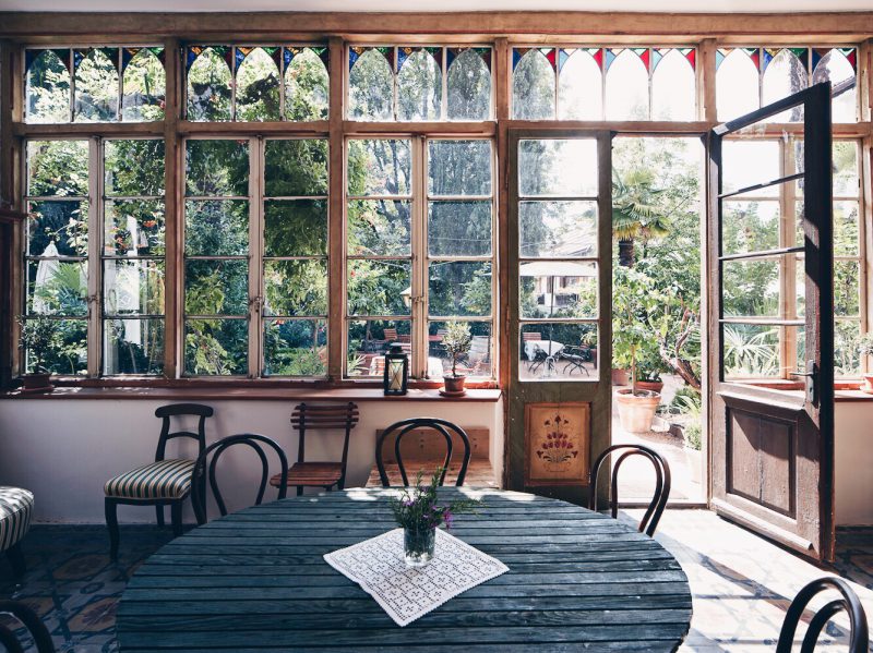 huge windows at one of the rooms at Ottmanngut