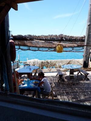 lunch terrace with fishing nets in Puglia