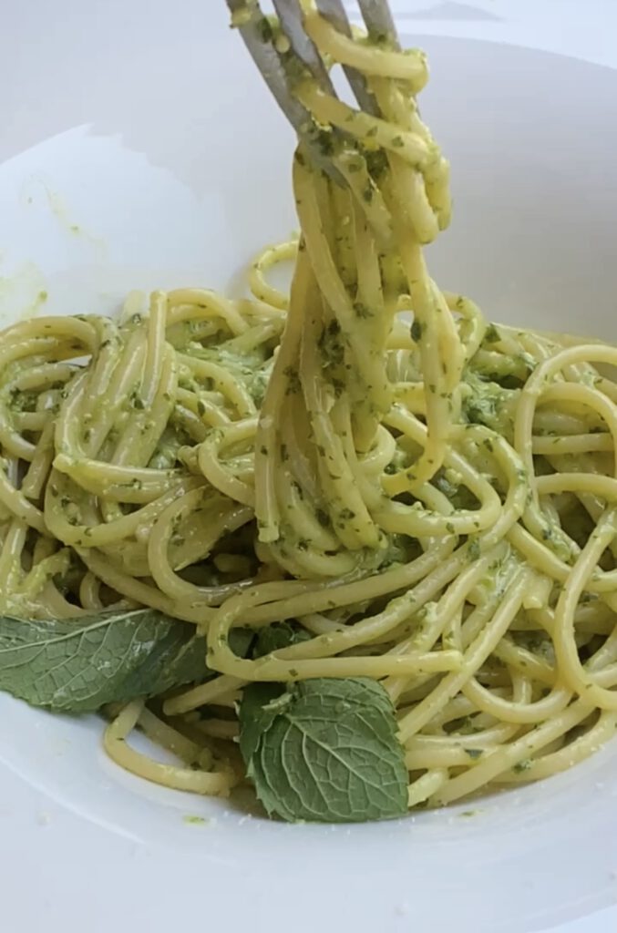 Spaghetti with pesto Liguria, Italy