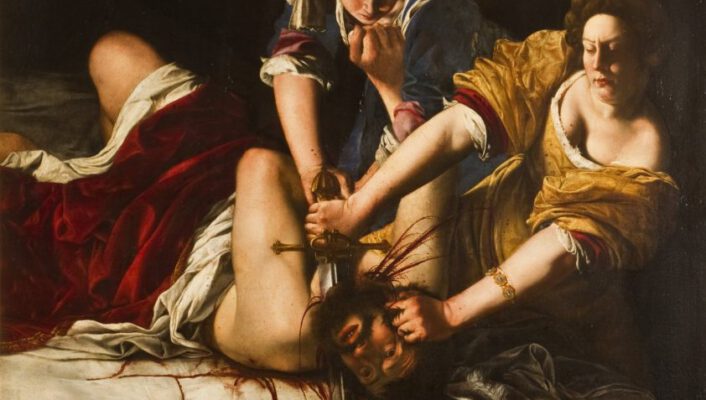 Right: Artemisia Gentileschi, Judith Beheading Holofernes (1620–1621). Collection of the Uffizi Galleries.