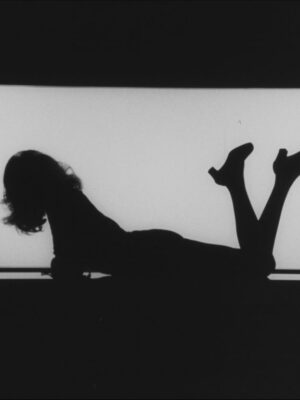 a silhouette of Mina the singer with her legs crossed