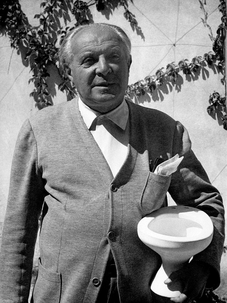 A black and white image of Gio Ponti