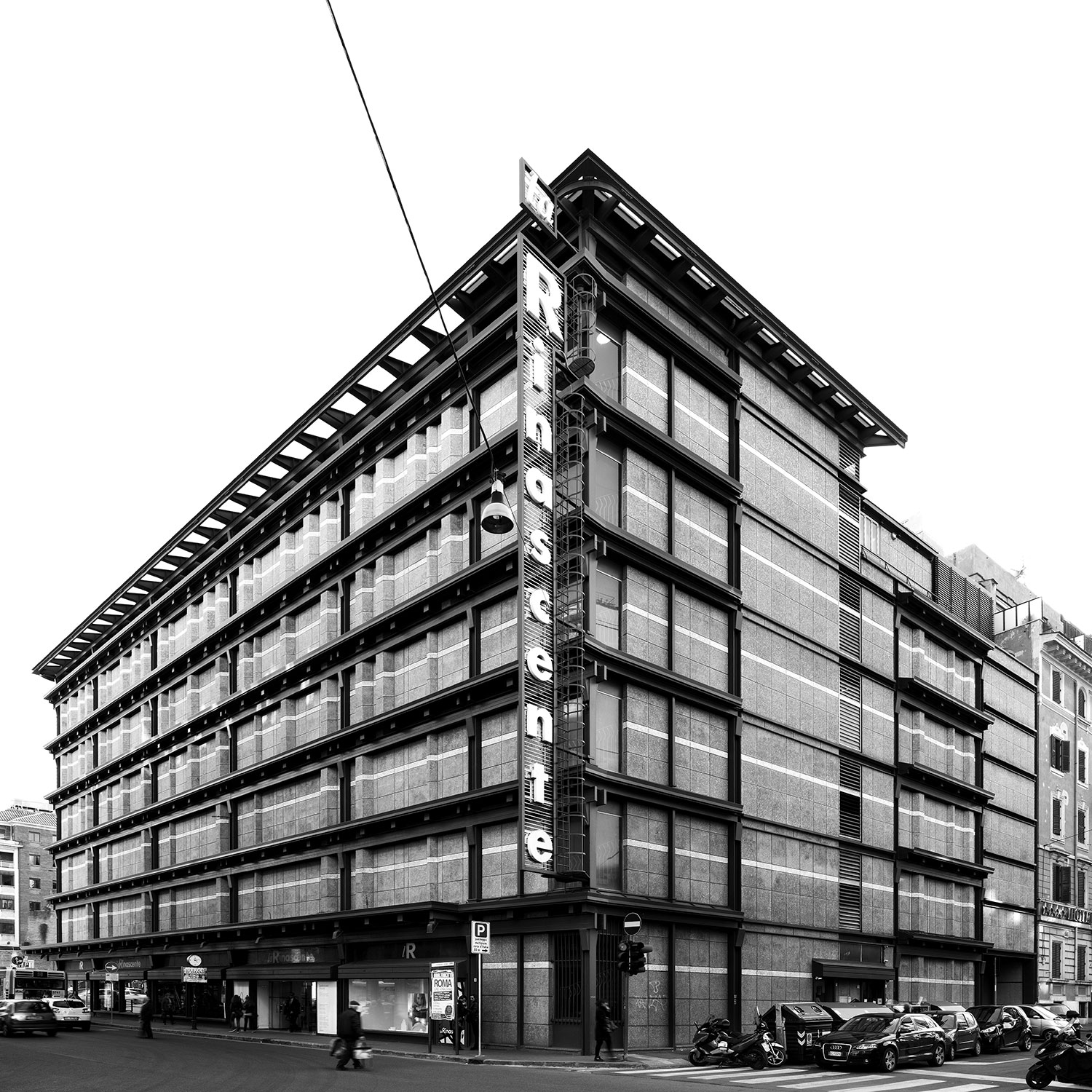 a black and white image of Rinascente in Rome