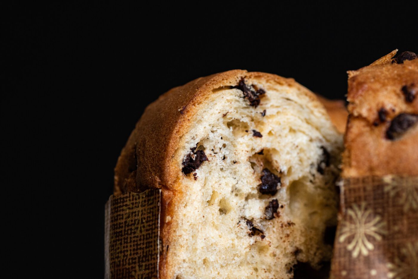 Close up to Traditional Italian Panettone bread with chocolate