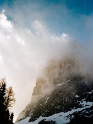 cloudy peak of the mountain in the dolomites