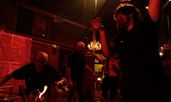 dark glassblowing studio of seguso