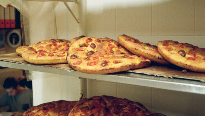 layers of typipical round, deep pizza from Puglia