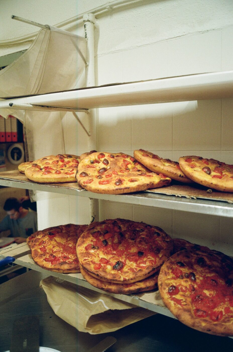 layers of typipical round, deep pizza from Puglia