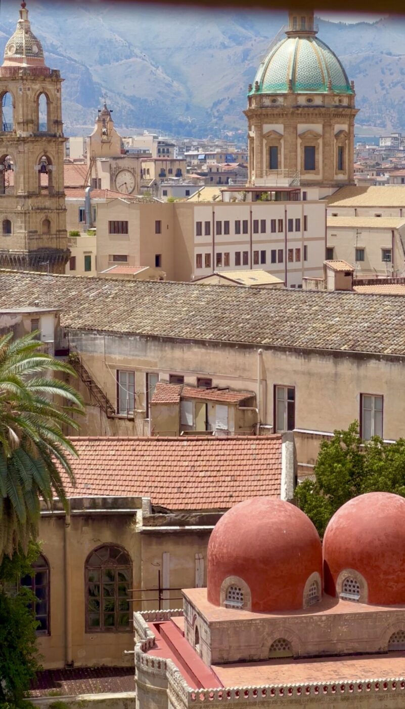 Church of San Cataldo and the city of Palermo in the background with a large duomo