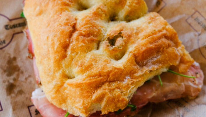 a panino on schiacciata bread from I Maledetti Toscani