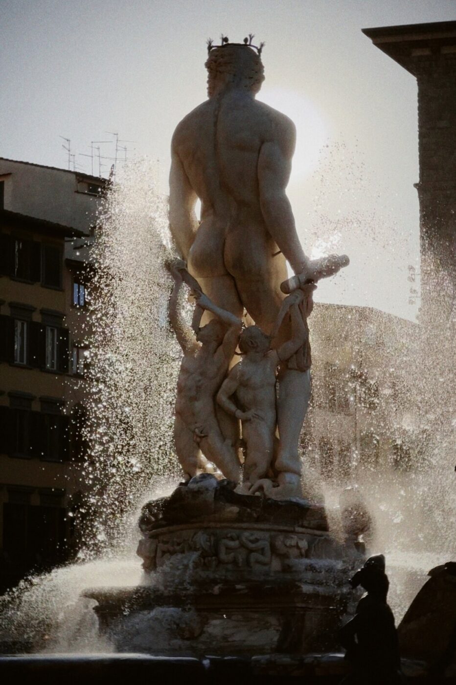 tha back of the Poseidon statue in Piazza Della Signora in Florence