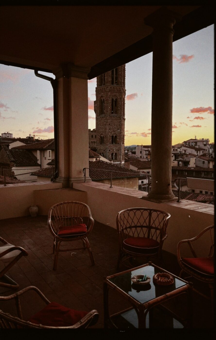 a view of the sunset over a terrace in Florence