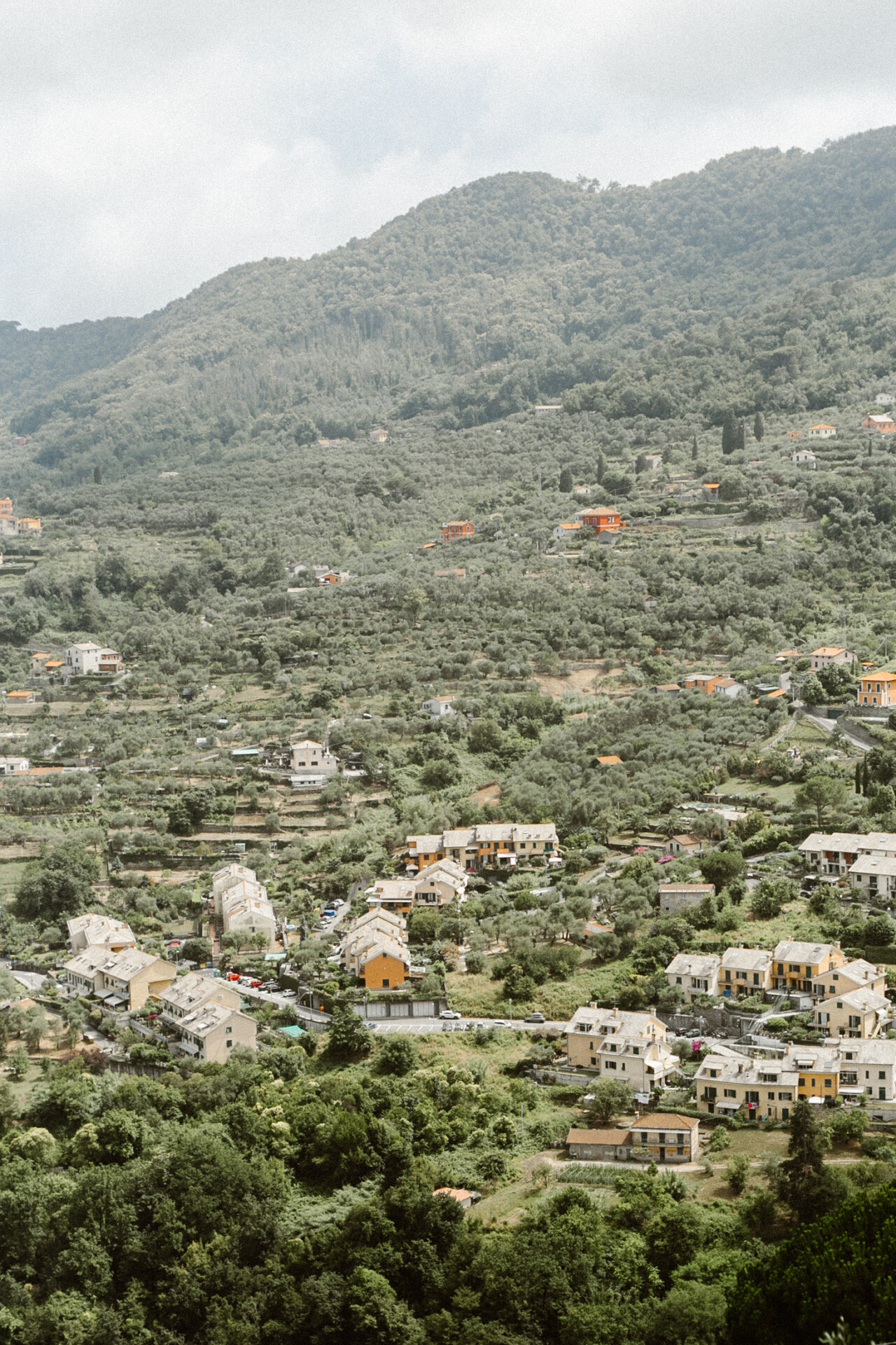 the green hills dotted with colorful houses right outside portofino