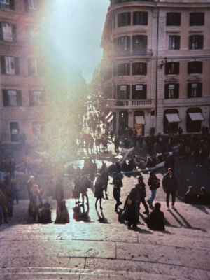 Via Condotti in Rome taken from the spanish steps in a yellowed, old photograph