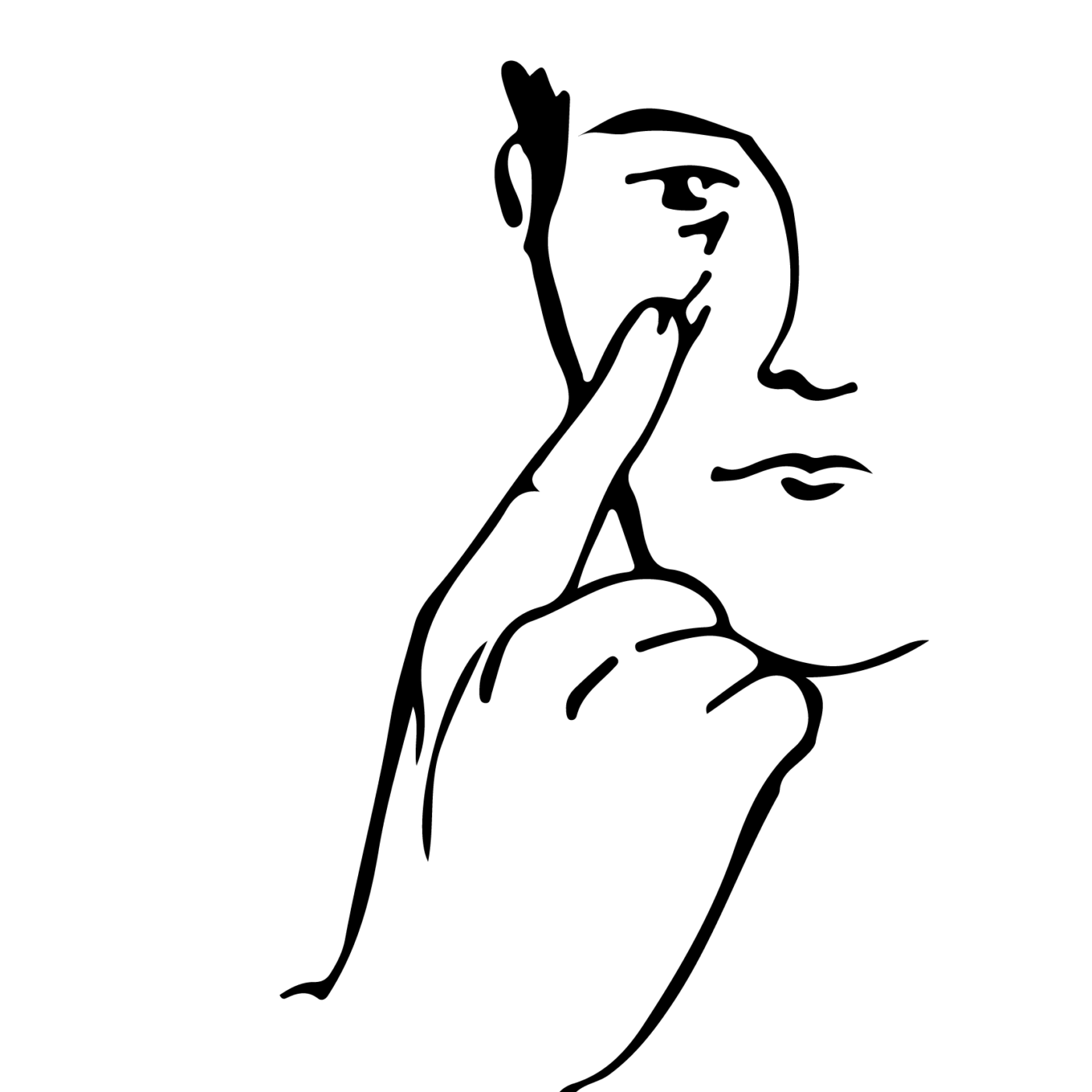 a drawing of a person with their finger drawing down their cheek