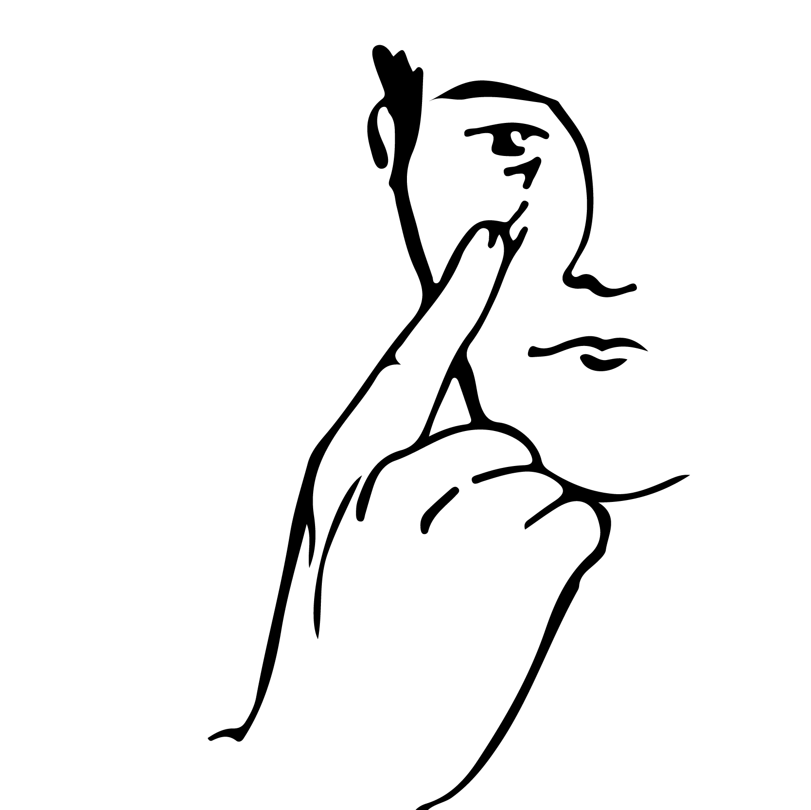 a drawing of a person with their finger drawing down their cheek