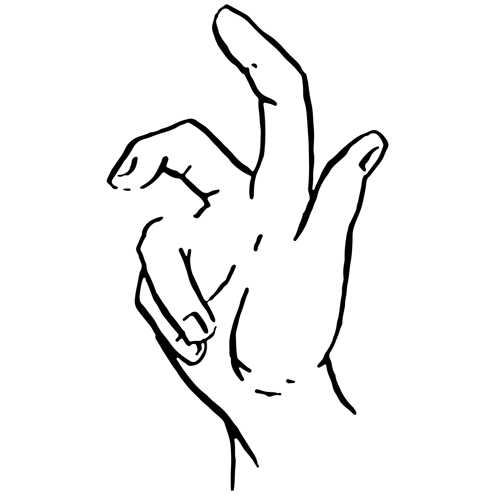 a drawing of a hand with the thumb, index, and middle fingers extended and the other folded in