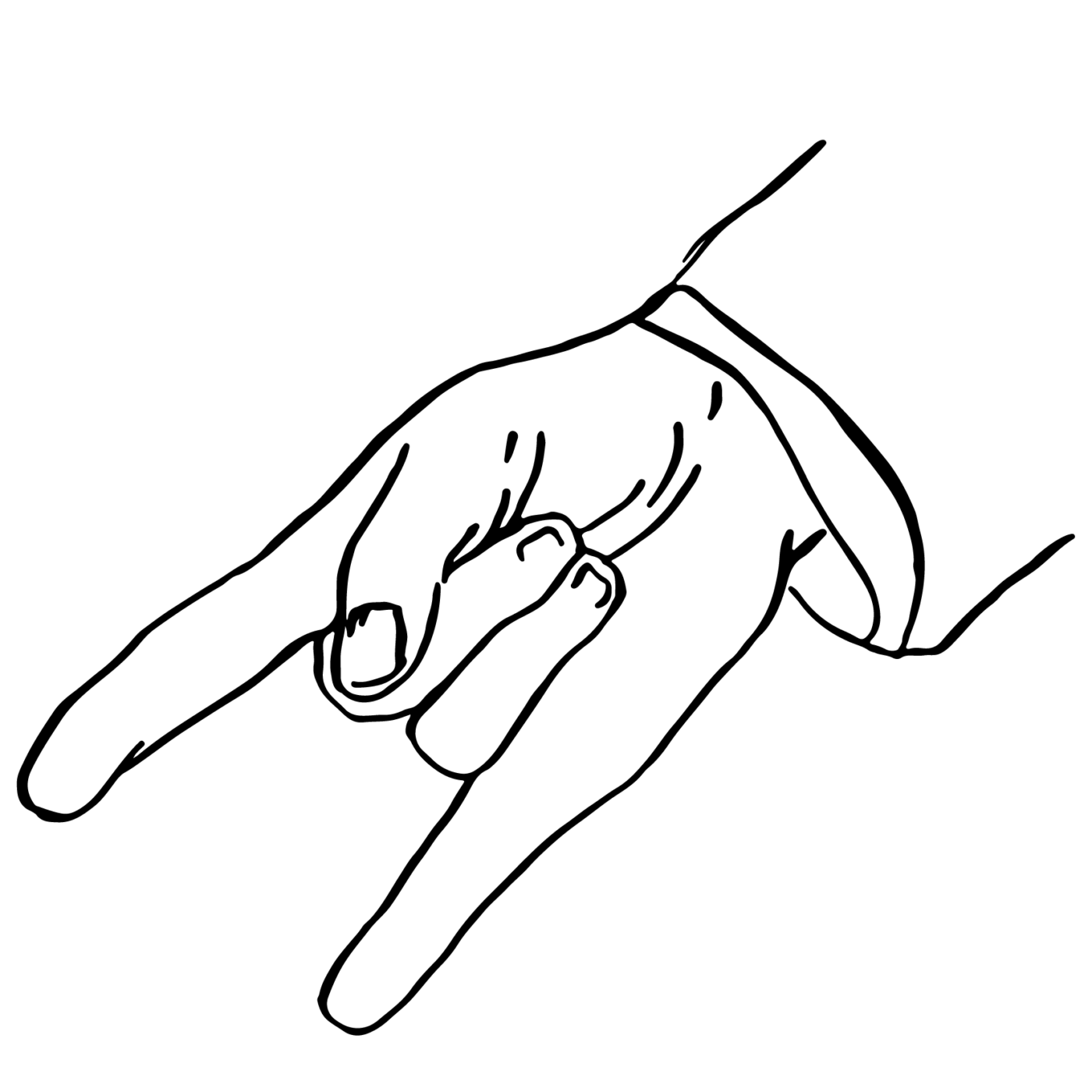a drawing of a hand facing down with the index and ring fingers extended and the others folded in