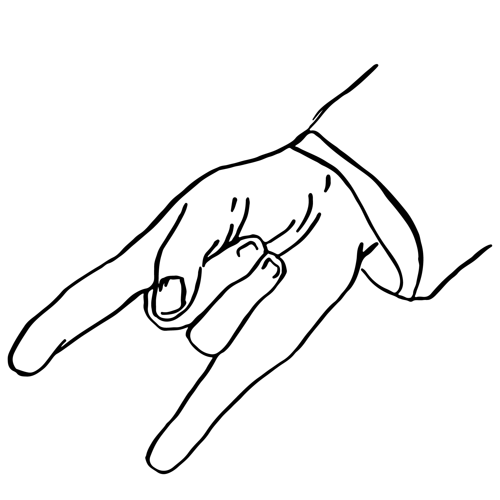 a drawing of a hand facing down with the index and ring fingers extended and the others folded in
