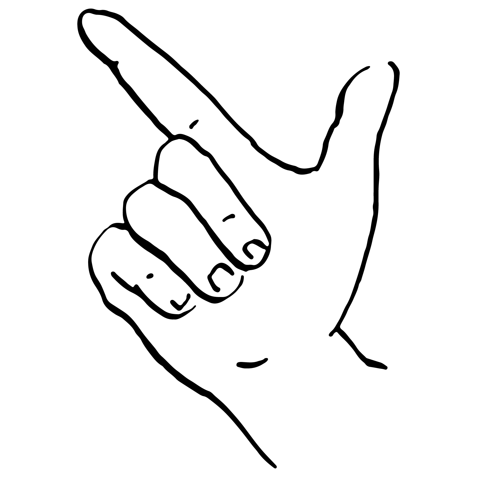 a drawing of a hand with the thumb and index finger extended and the others folded down