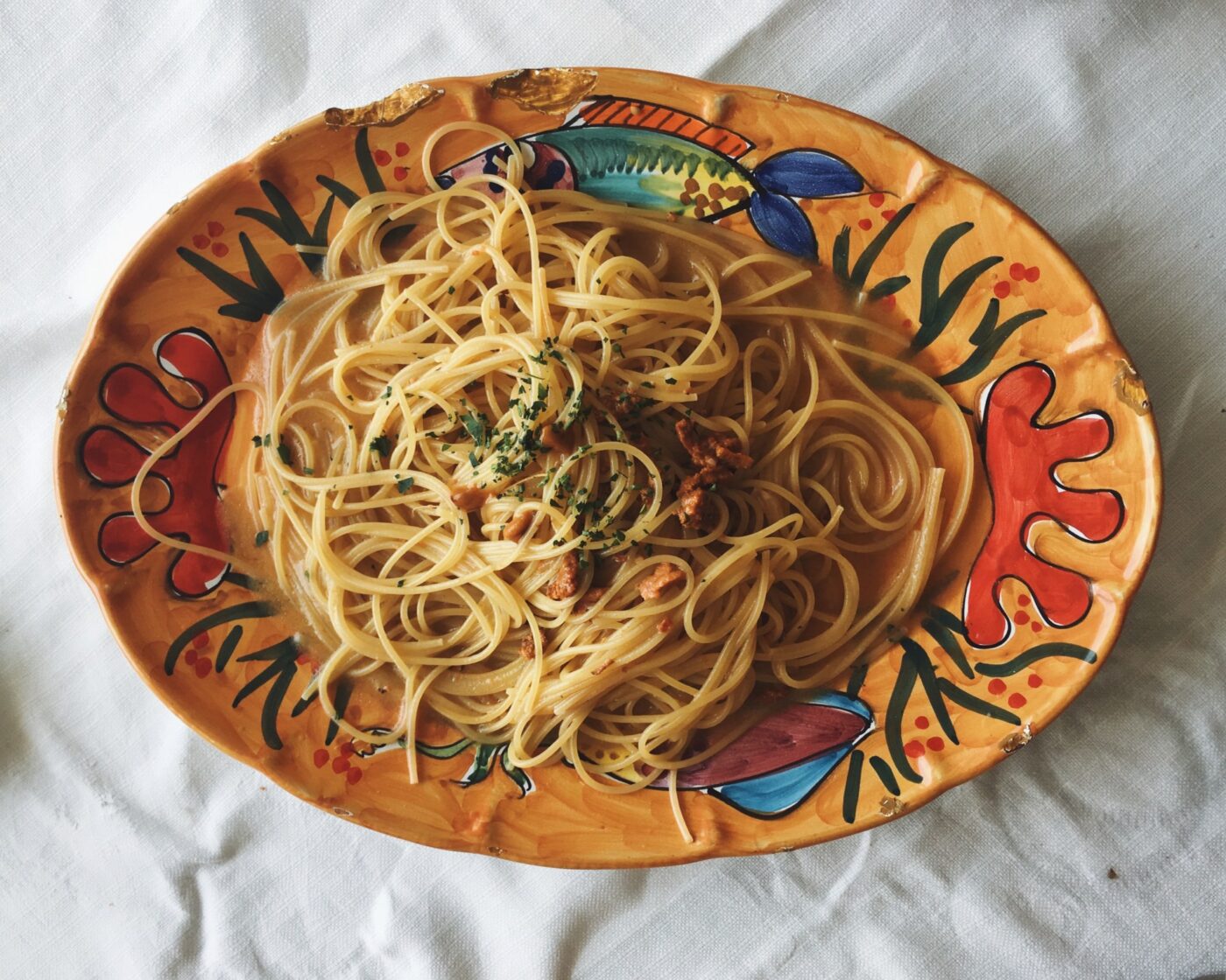 a dish of spaghetti at Isola Del Pescatore, Santa Marinella