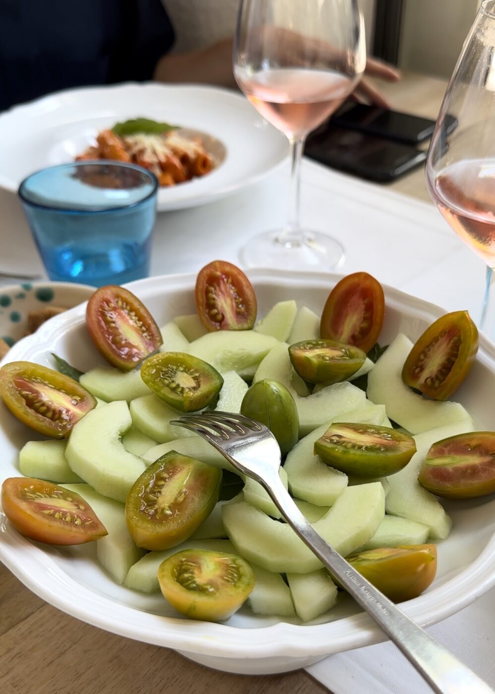 a salad of melon and tomatoes in Puglia