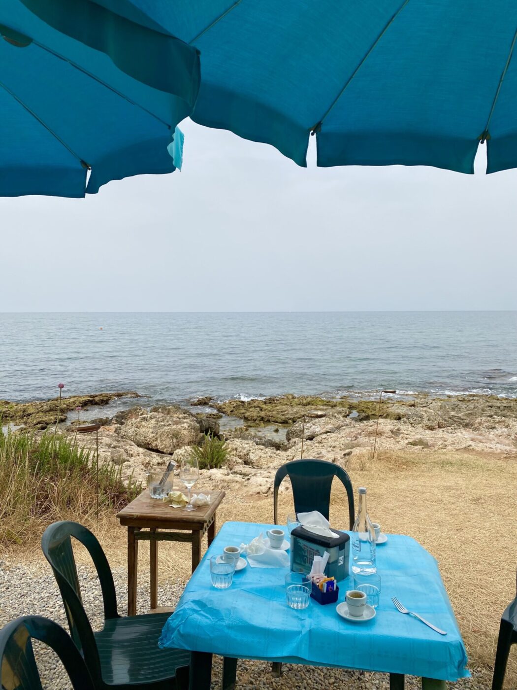 a table on the beach at Alba Chiara, Torre Canne