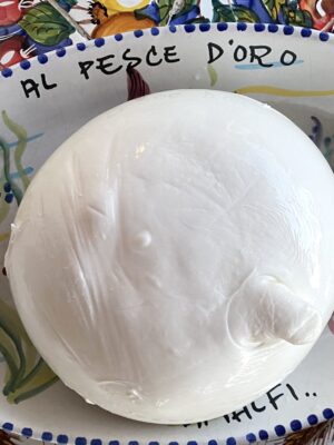 a ceramic dish with Mozzarella di Bufala
