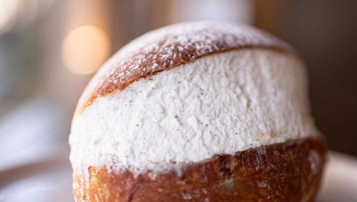 a nice photo of a panna filled brioche bun