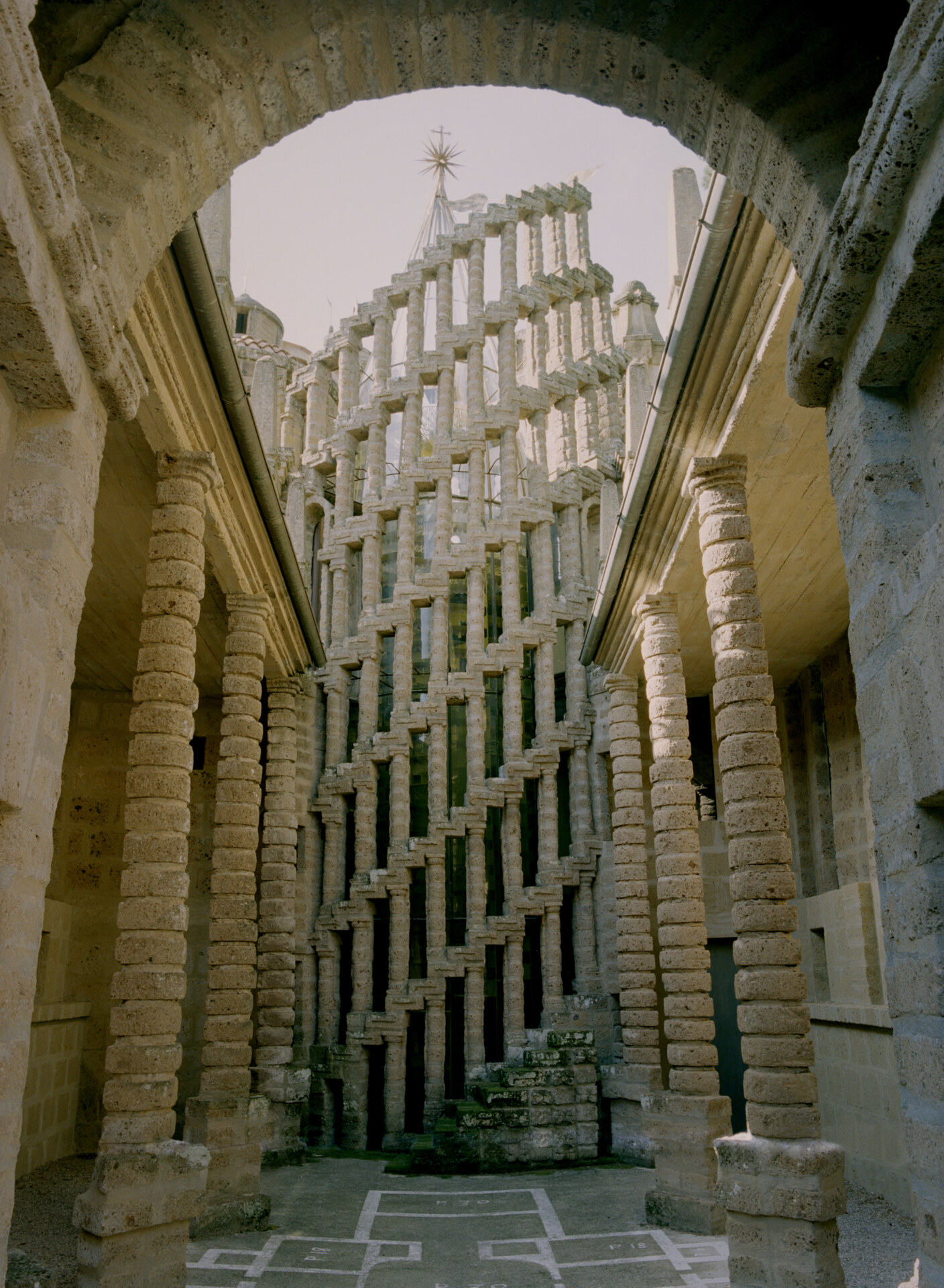 an image of a circular winding staircase at La Scarzuola