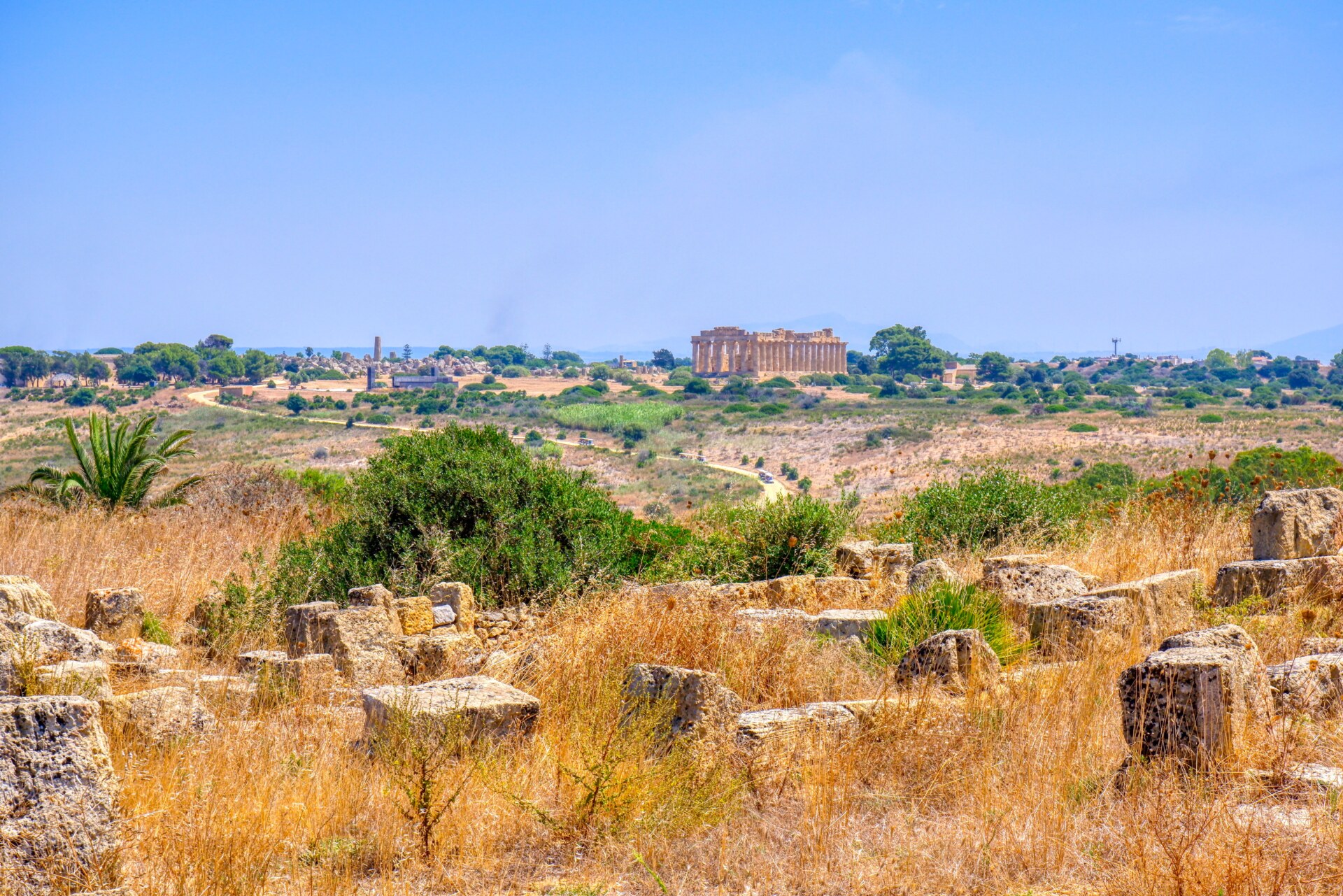 an image of Seliunite temple in the distance