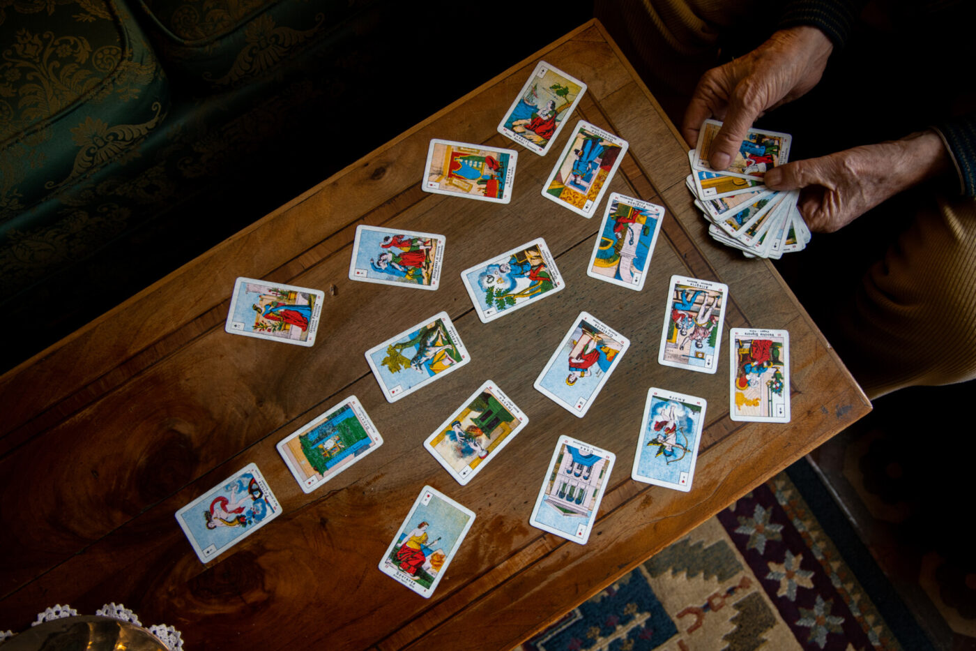 a table filled with tarot cards