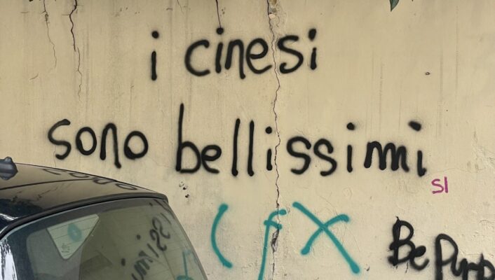 grafitti in prato reading "the chinese in prato are beautiful""