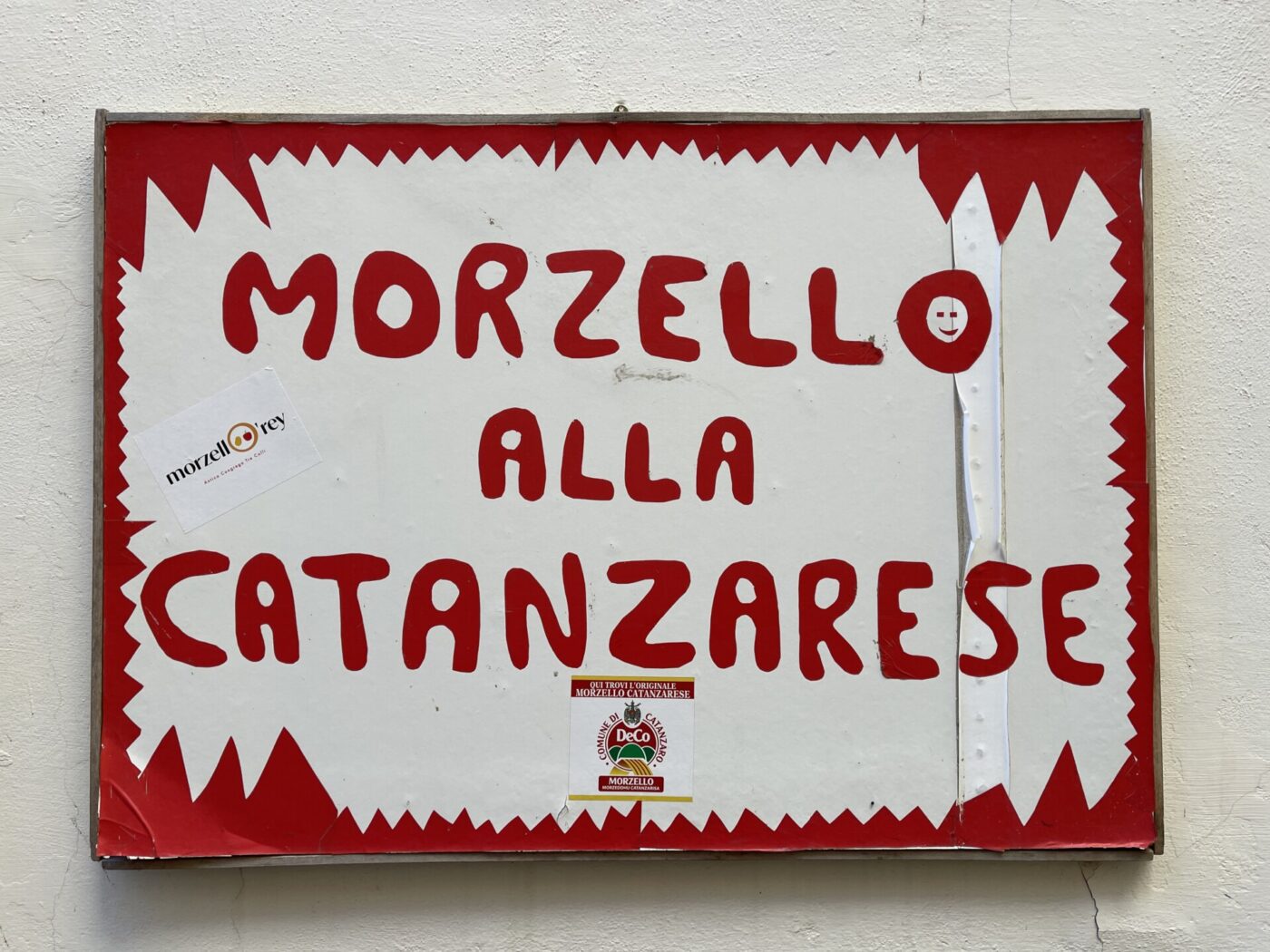 a sign in Calabria for "Morzello alla Catanzarese"