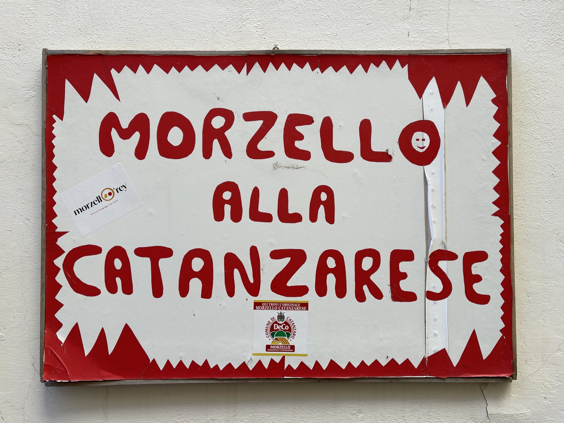a sign in Calabria for "Morzello alla Catanzarese"