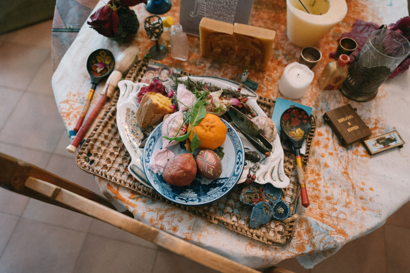 an overhead photo of an eclectic meal