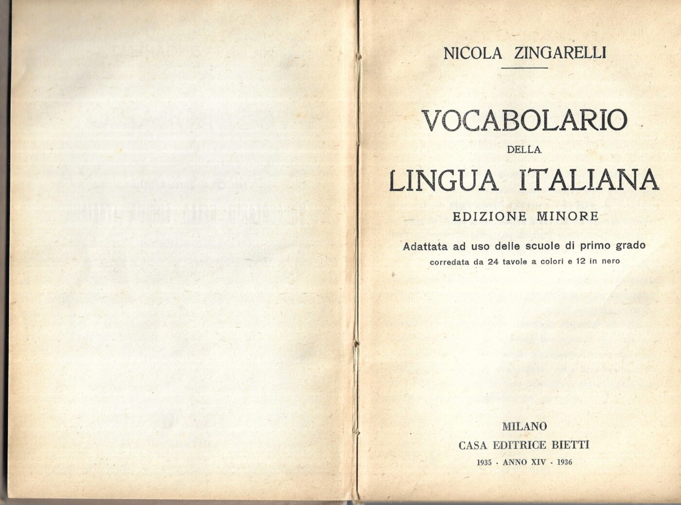 an image of the title page of the Vocabolario della lingua italiana book by Nicola Zingarelli