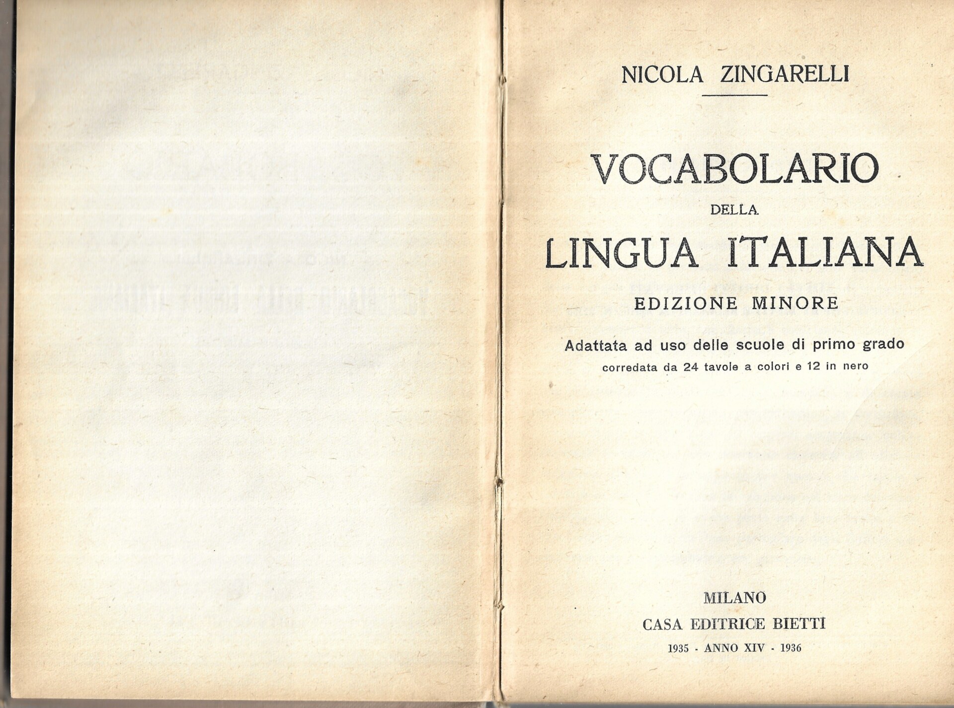 an image of the title page of the Vocabolario della lingua italiana book by Nicola Zingarelli