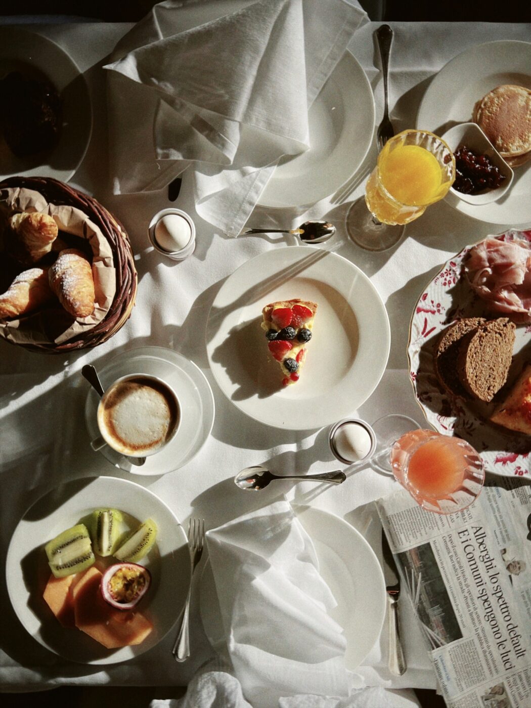 an overhead image of the breakfast spread at Masseria Torre Coccaro