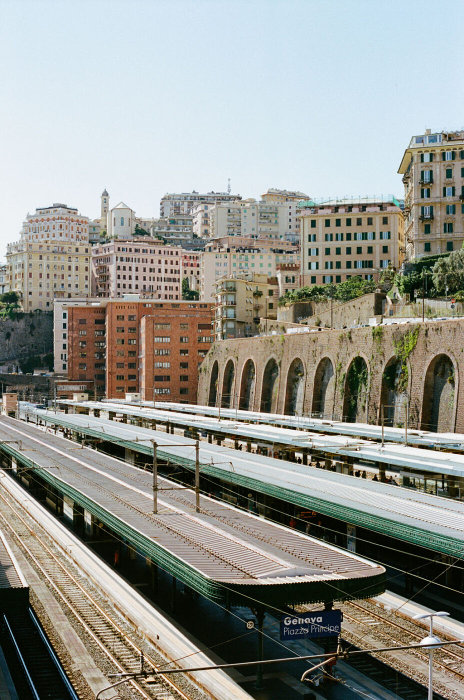 an overhead photo of the platforms at Genova Piazza Principe station