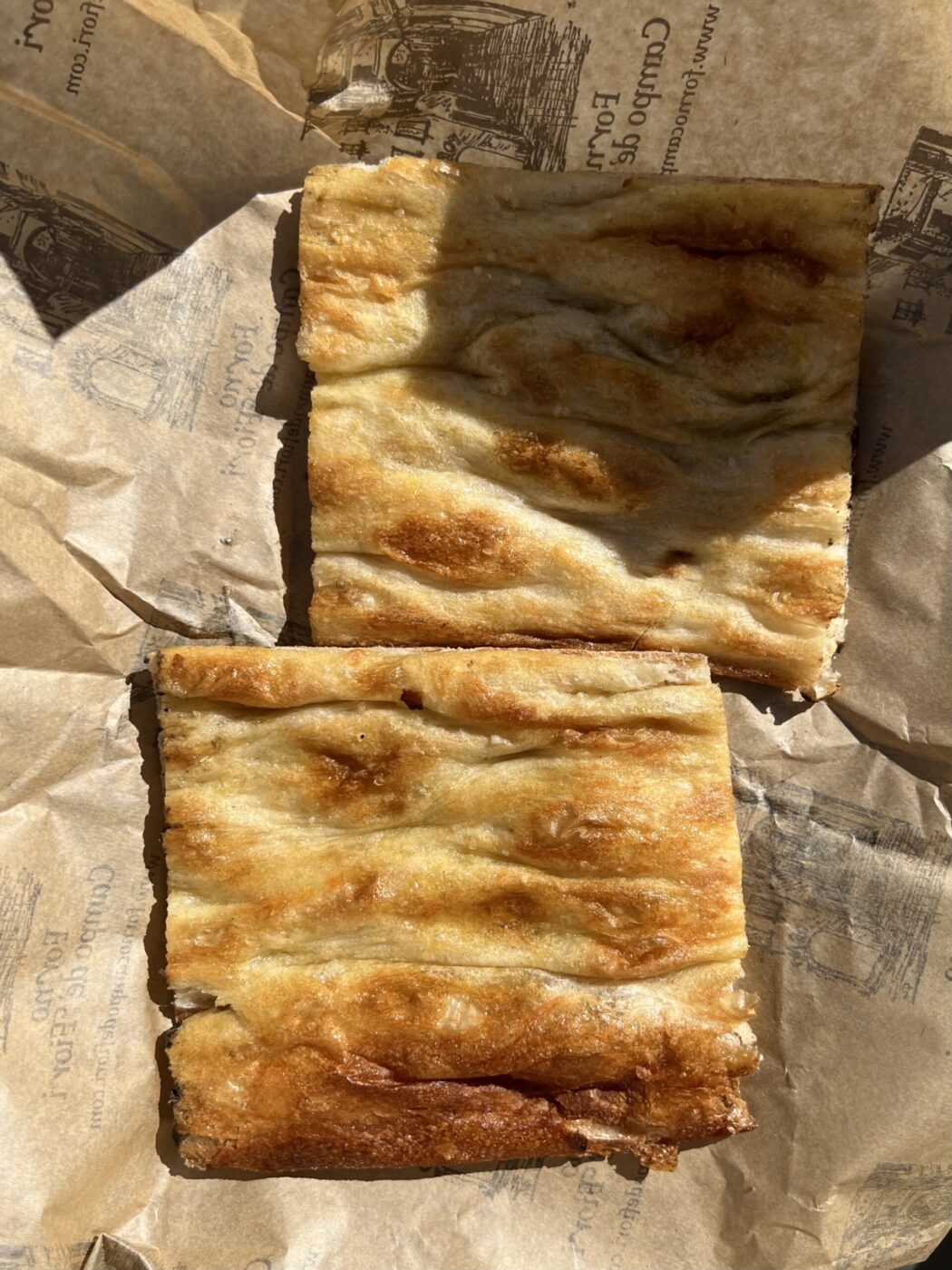 an overhead image of two slices of pizza bianca