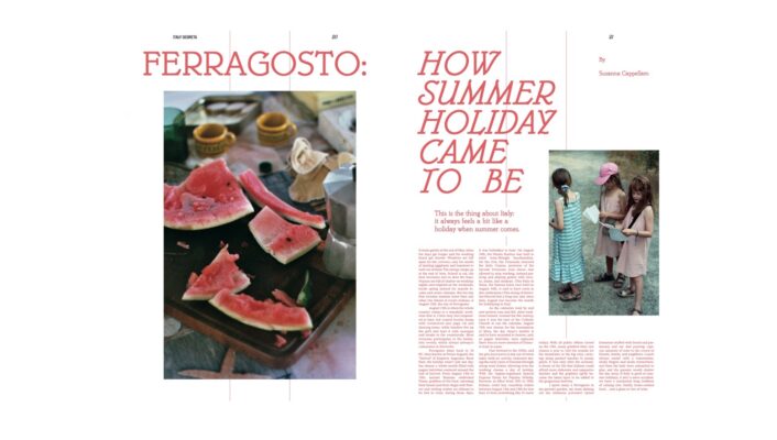 ESTATE ITALIANA (2024): HOW SUMMER HOLIDAY CAME TO BE - Watermelon slices on a table, girls in summer outfits read outside.