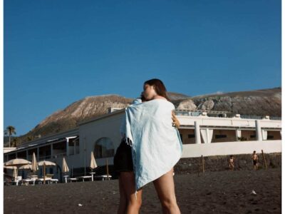 an image of two girls hugging in the Aeolian islands