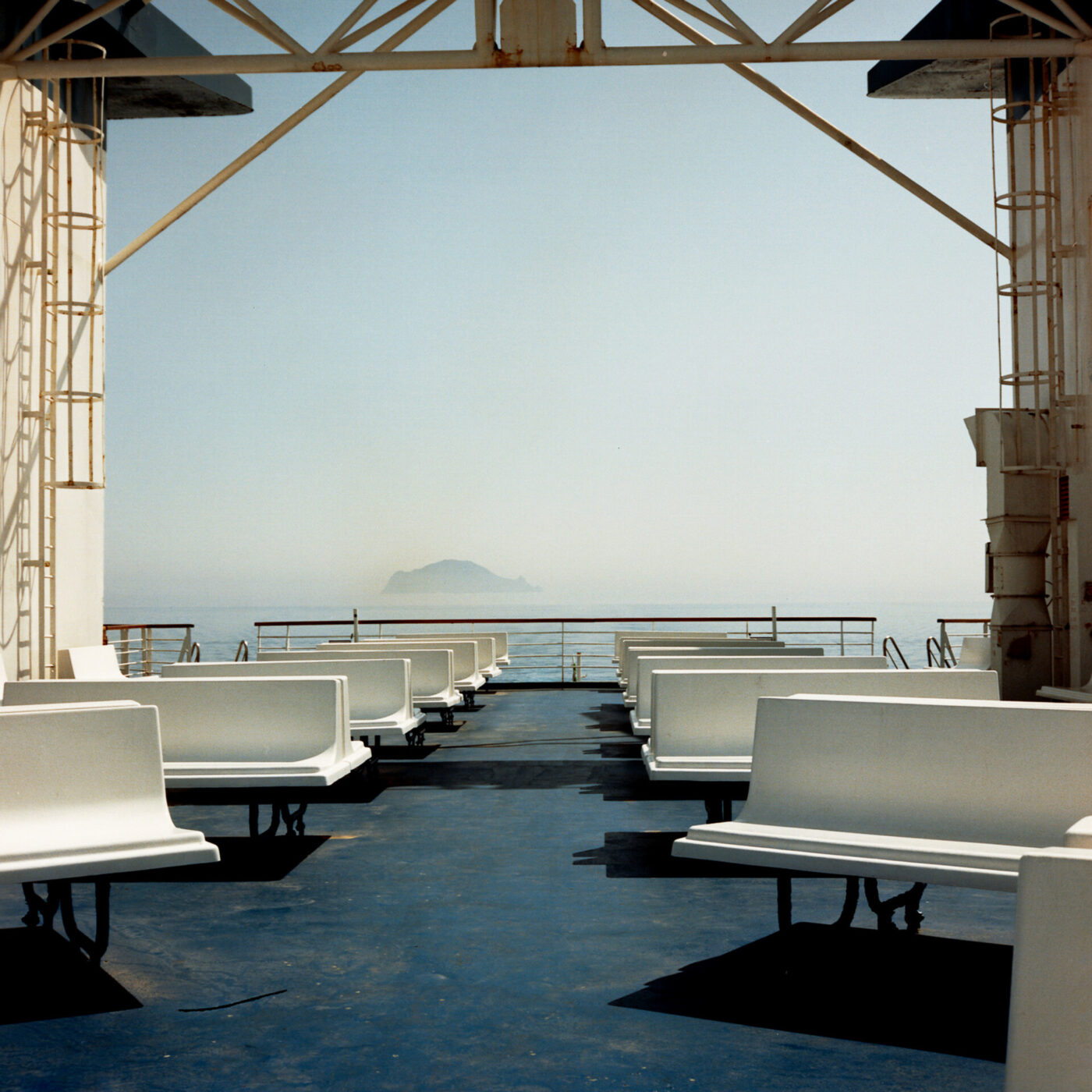 an empty ferry on the way to an island
