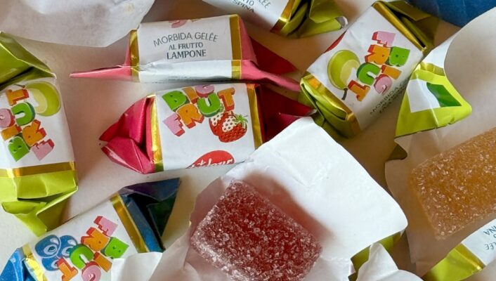 a bunch of big fruit candies